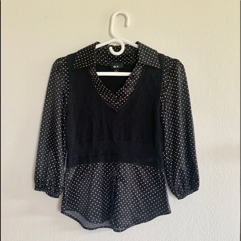 BCX WHITE POLKA DOTS BLOUSE